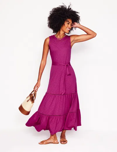 Boden Mila Trim Tiered Jersey Dress-fuschia Female  In Purple