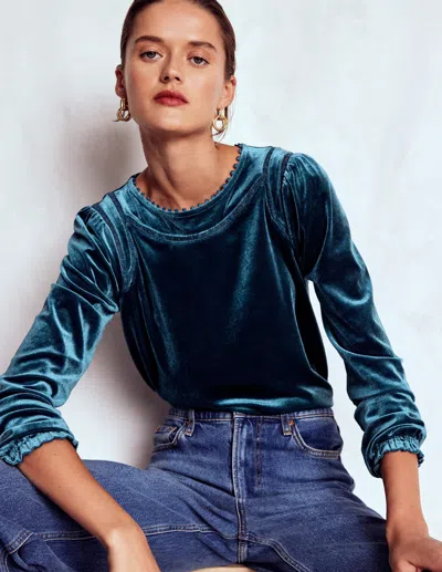 Boden Mila Velvet Top Midnight Ocean  In Blue