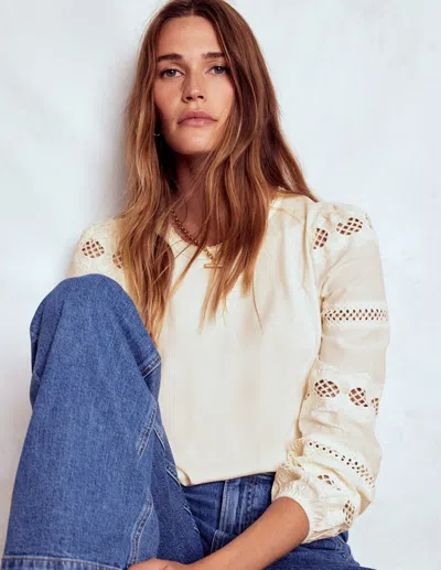 Boden Millie Lace Mix Top Ivory  In White