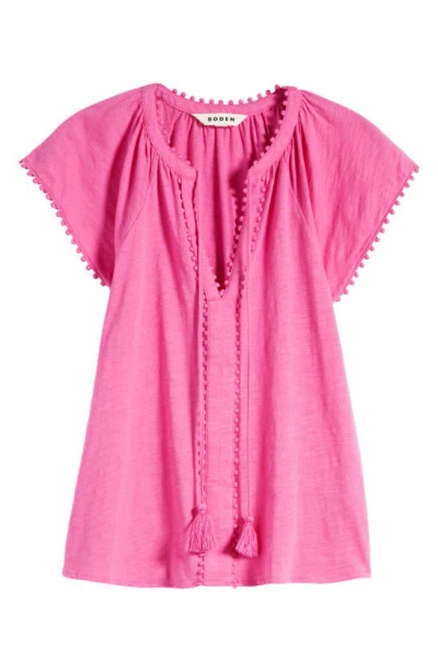 Boden Millie Tassel Tie Short Sleeve Cotton Top In Rose Violet