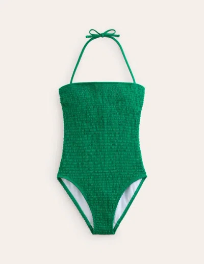 Boden Milos Smocked Bandeau Swimsuit Green Pepper Women