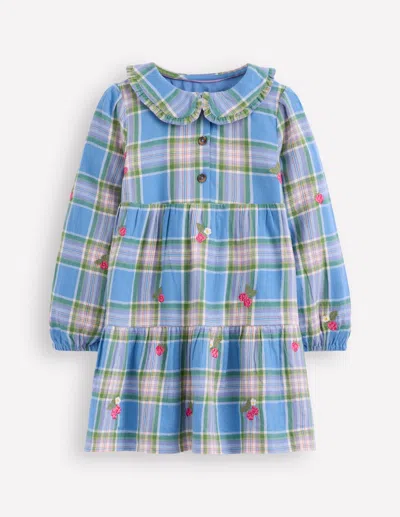 Boden Kids' Minna Gewebtes Kleid Mit Kragen-pfauenfederblau Kariert In Multi