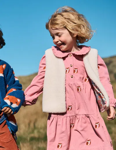 Boden Kids' Minna Gewebtes Kleid Mit Kragen-rosa Eulenstickerei In Pink