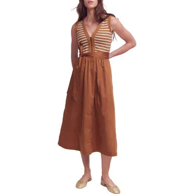 Boden Mira Zip Front Mixed Media Midi Dress In Brown