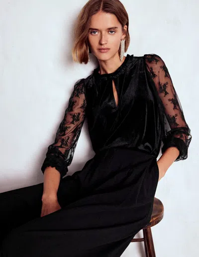 Boden Mixed Media Puff Top Black