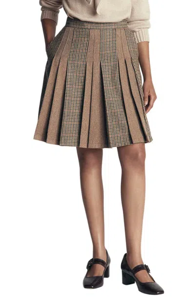 Boden Mixed Panel Pleated Wool Blend Miniskirt In Neutral