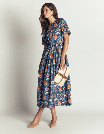 Boden Modisches Kleid Mit Kordelzug An Der Taille In Bunt | Grösse 44 In Blue