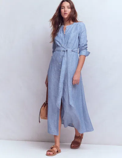 Boden Mollie Linen Shirt Dress Chambray  In Blue