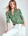 Boden Mutton Sleeve Smart Top Rich Emerald, Ornate Vine Women  In Green