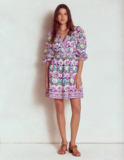 Boden Mya Cotton Short Dress Royal Purple, Freesia Stamp Women