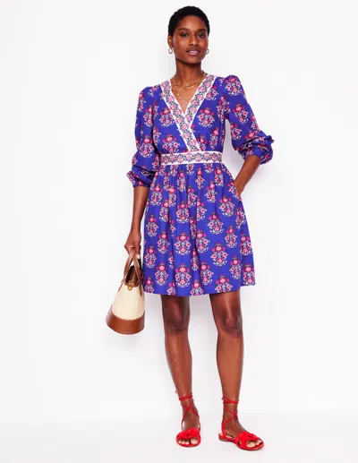 Boden Mya Cotton Short Dressbright Blue, Wildflower Stamp Women  In Bright Blue/ Wildflower Stamp