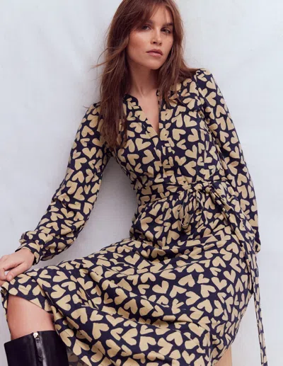 Boden Naomi Long Sleeve Jersey Dress French Navy, Heart Scatter  In Blue