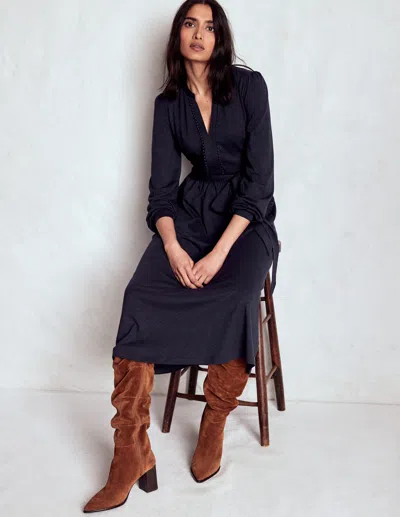 Boden Naomi Long Sleeve Jersey Dress Navy  In Blue