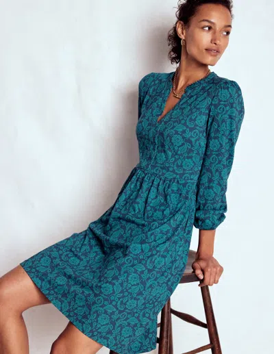 Boden Naomi Relaxed Jersey Dress Midnight Ocean, Ornate Flora  In Multi