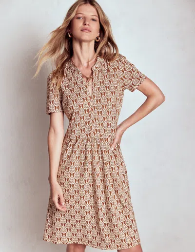 Boden Naomi Short Sleeve Dress Cognac, Ornate Geo Women  In Brown
