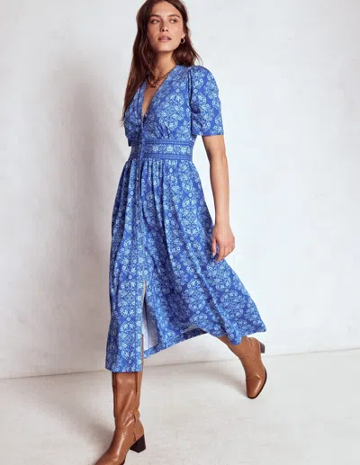 Boden Natalia Jersey Tea Dress Bright Blue, Ornamental