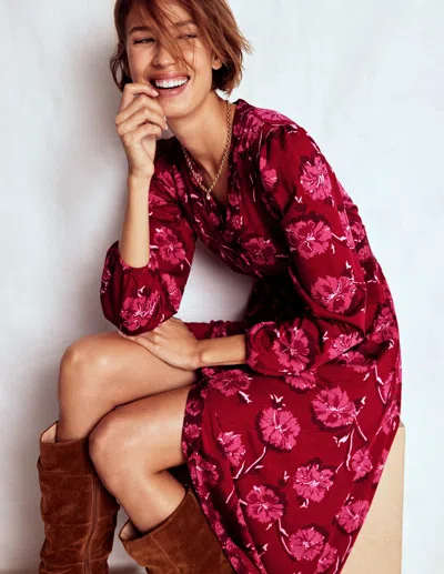 Boden Natalia Long Sleeve Tea Dress-red, Delicate Carnation Female