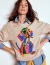 Boden Natalie Pullover Mit Stickerei-haferbeige Melange, Dackel In Multi