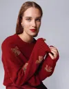 Boden Natalie Embroidered Sweater Red, Embellished Bows  In Burgundy