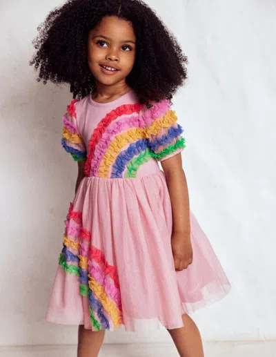 Boden Kids' New Tulle Logo Jersey Dress Zephyr Rainbow Girls  In Pink