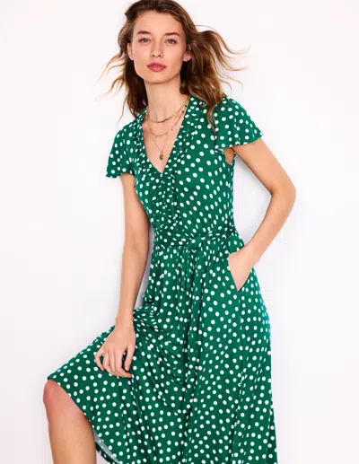 Boden Nicola Jersey Tea Dressforest Grass, Painted Dot Women  In Forest Grass/ Painted Dot