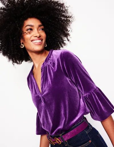 Boden Notch Neck Frill Velvet Topviola Women  In Purple
