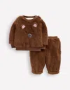 Boden Novelty Borg Sweatshirt Set Brown Bear Unisex  In Brown