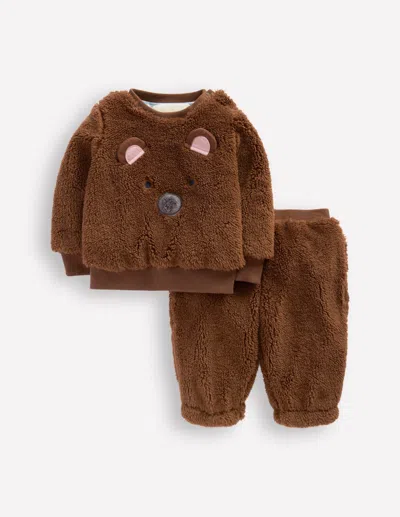 Boden Babies' Novelty Borg Sweatshirt Set Brown Bear Unisex