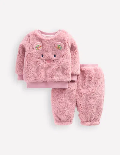 Boden Babies' Novelty Borg Sweatshirt Set Neutral Mouse Unisex  In Pink