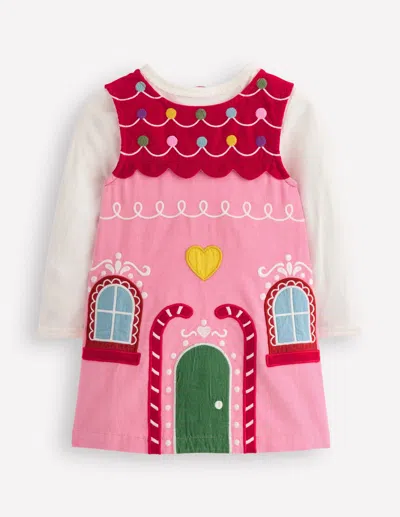 Boden Babies' Novelty Cord Dress Set Gingerbread House  In Pink