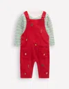 Boden Novelty Cord Dungaree Set Red Christmas Embroidery  In Red