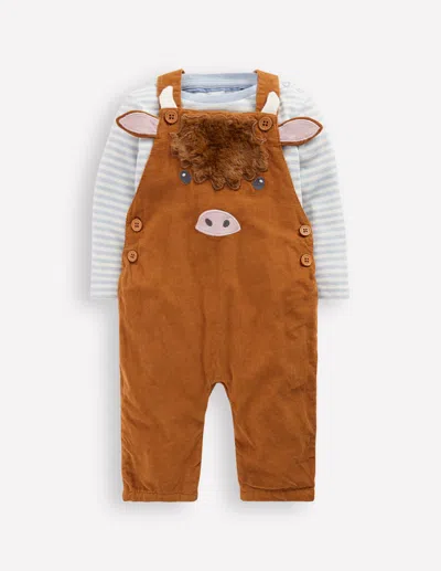Boden Babies' Novelty Cord Overalls Set Brown Highland Cow