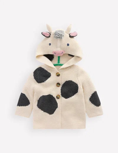 Boden Babies' Novelty Cotton Knitted Jacket Cow  In White
