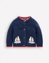 Boden Novelty Logo Cardiganstarboard Blue Boats Boys  In Starboard Blue Boats