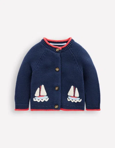 Boden Babies' Novelty Logo Cardiganstarboard Blue Boats Boys