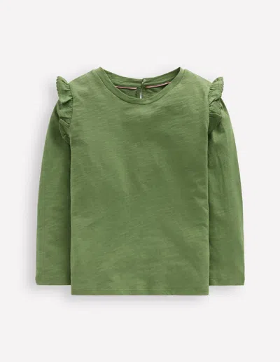 Boden Kids' Oberteil Aus Flammgarn Mit Rüschenärmeln-dunkles Teichgrün In Green