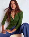 Boden Evie Button Through Ribbed Top-green Fir Female  In Green