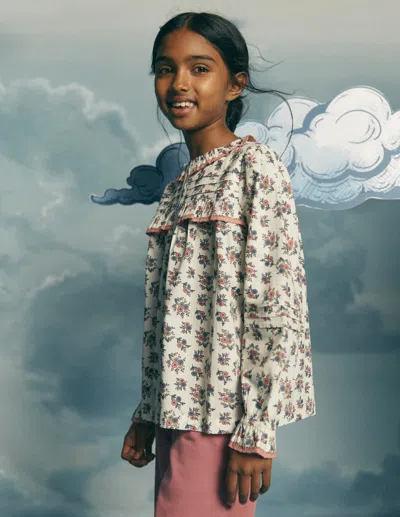 Boden Kids' Oberteil Mit Durchgehender Knopfleiste Und Rüschen In Weiss | Grösse 98 In Multi