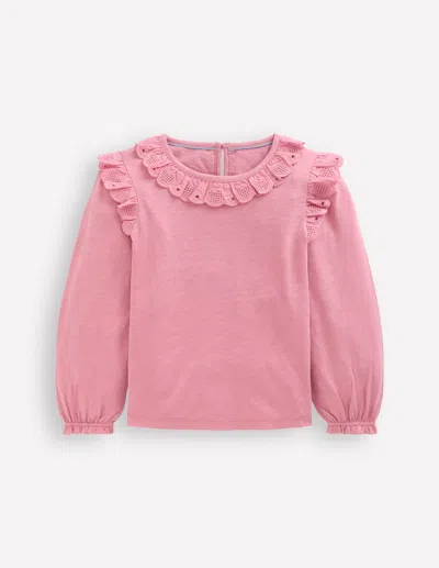 Boden Kids' Oberteil Mit Lochstickerei Und Herzbesatz-rosa Schleier In Pink