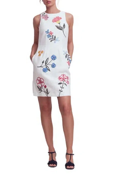 Boden Occasion Floral Embroidered Linen Sheath Dress In White