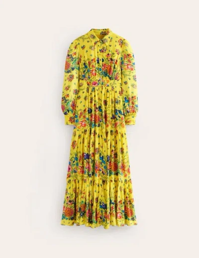 Boden Occasion Maxi Shirt Dress Vibrant Yellow, Gardenia Bloom Women