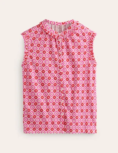 Boden Olive Sleeveless Shirt Pink Power, Geometric Stamp Women