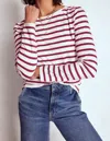 Boden Olivia Long Sleeve Breton-deep Wisteria Stripe Female  In Burgundy