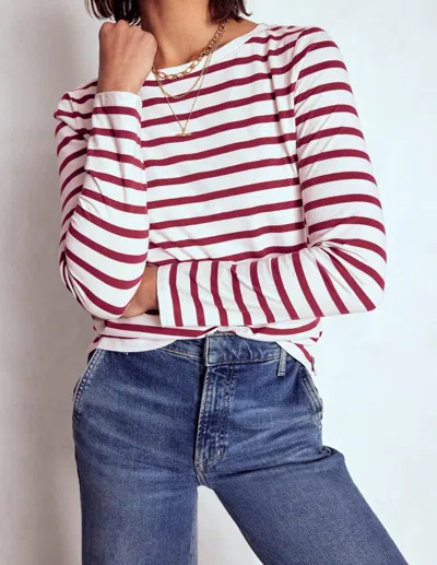 Boden Olivia Long Sleeve Breton-deep Wisteria Stripe Female  In Burgundy