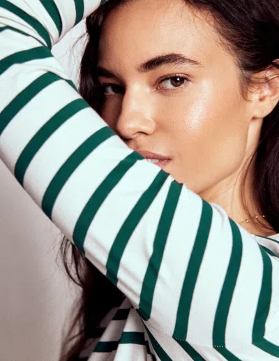 Boden Olivia Long Sleeve Breton-emerald Night Stripe Female  In Green