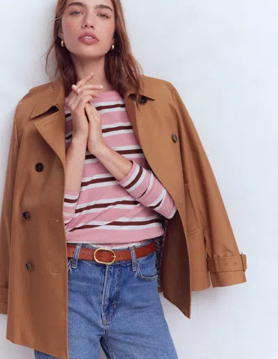 Boden Olivia Long Sleeve Breton Formica Pink And Russet Stripe