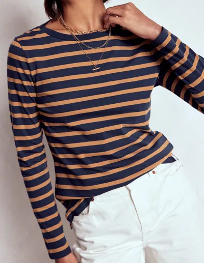 BODEN OLIVIA LONG SLEEVE BRETON-NAVY, CAMEL STRIPE FEMALE BODEN