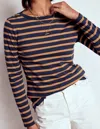 Boden Olivia Langärmliges Bretonshirt-marineblau, Camel Gestreift In Blue