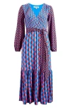 Boden Ophelia Mix Print Long Sleeve Faux Wrap Dress In Multi Raindrop Geo