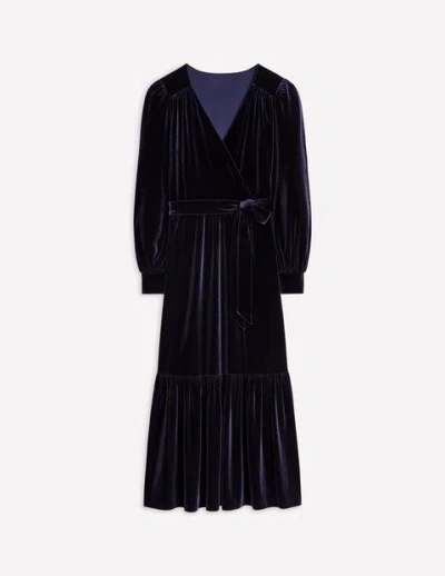 Boden Ophelia Velvet Midi Wrap Dress Navy Women
